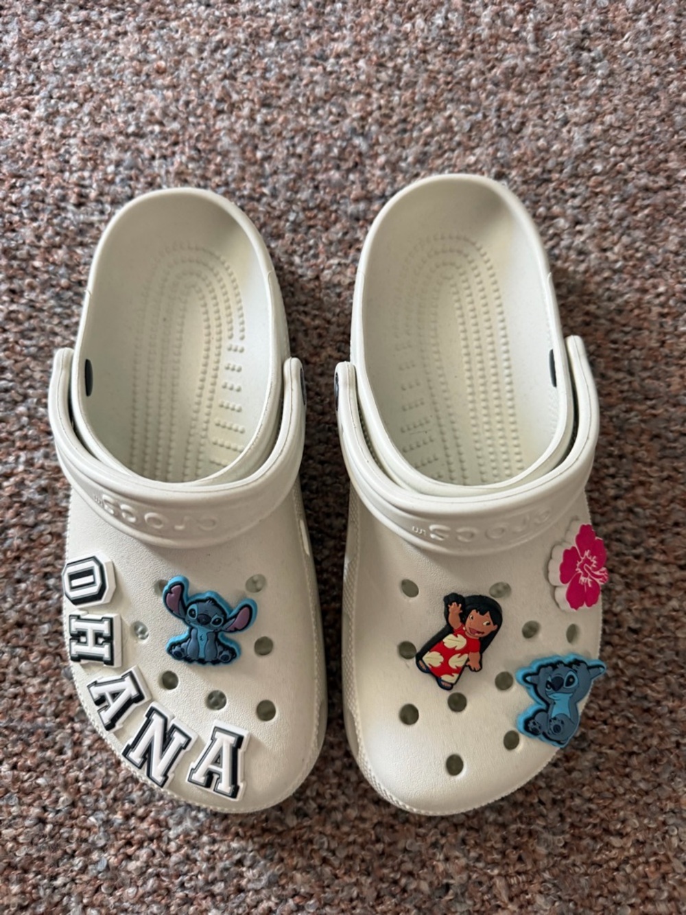 CROCS Cream Slip-On Clogs with Lilo & Stitch Charms